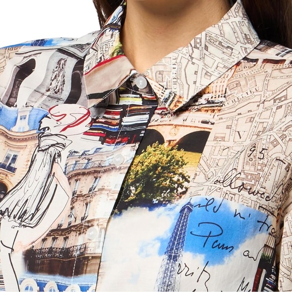 Karl Lagerfeld Paris Eiffel Tower Button Down Blouse NWT S - Picture 4 of 7
